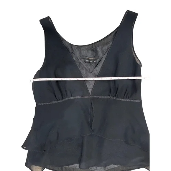 BCBGMAXAZRIA Black Sleeveless Layered Ruffle V-Neck Tank Top - Picture 3 of 7